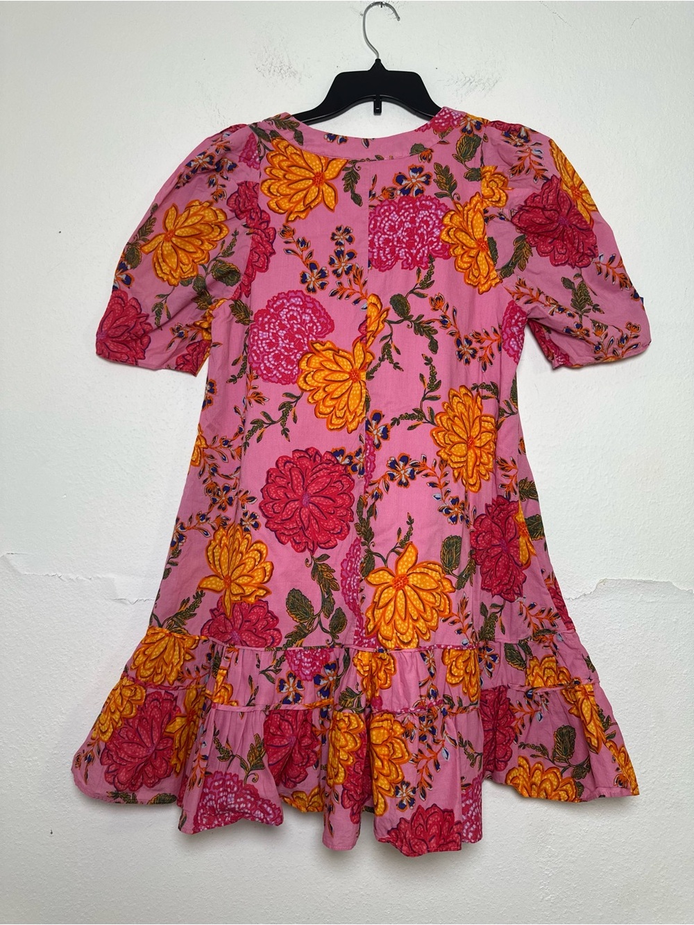 Karlie Women’s M Floral Bubble Sleeve V-Neck Ruffle-Hem Mini Dress with Pockets - Picture 3 of 13